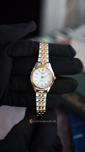 Jam Tangan Wanita Casio General LTP-1129G-7A Analog White Dial Dual Tone Stainless Steel Band