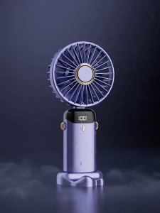 Mini Fan With Digital Display Portable USB Rechargeable 5 Adjustable Speeds LED Display Lightweight Neck Foldable Design For Travel School Makeup And Office Use