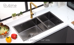 [ RUBINE] KNX 860-86U GM KIN NANO SERIES 1¾ Bowl - Inset/Undermount Kitchen Sink 1.2mm thickNano Gunmetal Surface