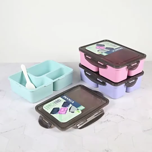 TOKO21 Kotak Bekal Lunchbox BPA FREE 1500ml Free Sendok/Kotak Makan Plastik Premium 3 Sekat KX 6101