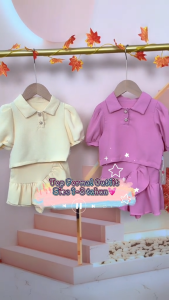 [KIDSFASHIONKOLEKSI] Setelan Rok Celana Remple Polo Kancing Bunga Pink & Butter Anak Perempuan