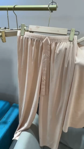 Setelan Santai / Setelan Rumah Remaja Wanita Impor Polos Lengan Pendek Celana Panjang Hitam Kuning Pink Mint