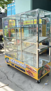 Tủ trưng bánh mì 1m6x60 inox dày kính bao phủ miễn phí trang trí và denled siêu sáng