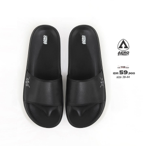 Aerostreet 39-44 Xenon Hitam Hitam - Sandal Sendal Slop Slip On Casual Pria Wanita Aero Street BAAAA