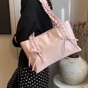 LOEI Maxy Tote Bag Crunchy Pita Kekinian Tas Bahu Fashion Terbaru Wanita Korea Ribbon 2203