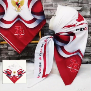 Hijab 17 Agustus Segiempat Motif Merah Putih HUT RI Kemerdekaan Indonesia Jilbab Bendera Voal