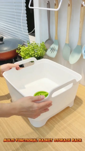 Locaupin Large Capacity Basin With Two Handles & Draining Plug For Fruits Vegetables Multifunctional Drainer Basket