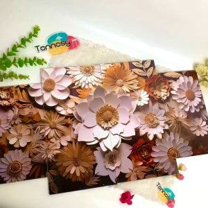 TENNESY Hiasan Dinding Aesthetic 1 Set Bunga 3D Brown Gold Paper Art 4 Panel Wall Decor Rumah