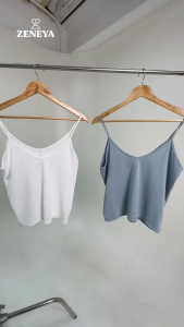 Zeneya Ribbed Sleeveless Spaghetti Strap Tank Top: Casual Ladies Lounge Wear