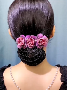 Black Flower Hairnet Business Wear Updo Hair Pocket Professional Womens Hair Rope Uniform Hair Accessory