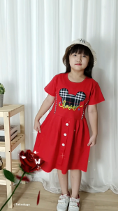 Baju Pakaian Anak Cewek Perempuan Dress Kaos Katun Usia Tanggung Umur 5 6 7 8 Tahun Bordir Mouse