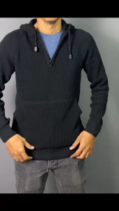 Sweater Rajut Quarter Zip Hoodie Jumper Pria / Wanita