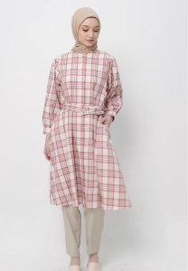 MFMW Qivaya Marsala Midi Dress Motif Kotak