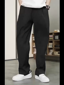Black Slacks for Mens Dropping Feeling Loose Solid Color Pants Formal Ice Silk Pants