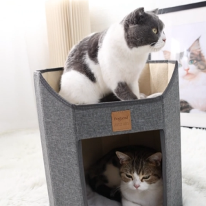 บ้านแมวพับได้ 2 ชั้น คอนโดแมว 2 ชั้น พับเก็บง่าย ย้ายที่สะดวก สำหรับแมว บ้านแมวแบบพกพา พื้นกันลื่น พร้อมเบาะนอน