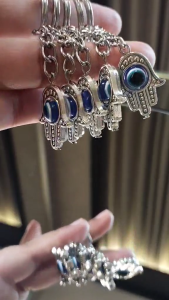 BS Lucky Shop 2PCS Big Hamsa Hand with Evil Eye Keychain