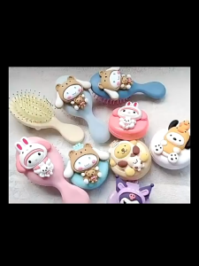 A-G Sanrio Cartoon Air Cushion Comb Hairbrush Kuromi Cinnamoroll  Plastic Folding Hair Comb Cartoon Portable Long Short Comb Hair Anti Static Girls Gifts Gift for Kid