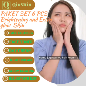 QiuSkin Paket Glowing Banget Putih dan Cerah Skincare Pemutih kulit Wajah Dan Penghilang Flek Hitam