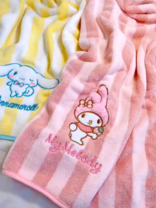 【Quality】 Blissful ของแท้เกาหลีสไตล์น่ารัก Sanrio ผ้าเช็ดตัวลาย Kuromi Cinnamoroll Melody Coral ขนแกะนุ่มแห้งผ้าขนหนู