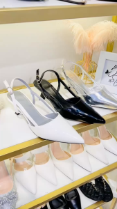 Giày sandal bít trơn HALEY STORE cao gót 5cm mũi nhọn quai cài da bóng gót trụ cô dâu tiểu thư công chúa đi chơi đi tiệc