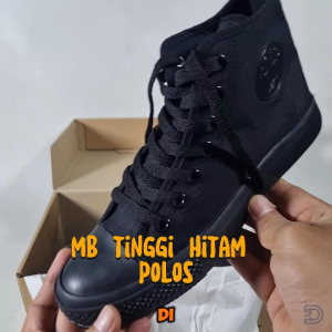 Sepatu MB Basket Sekolah SD SMP SMA Tinggi Sneakers Hitam Polos Ukuran 33-42