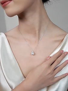 Kalung Wanita Liontin Mutiara Anti Karat Titanium Pearl Pendant Silver Necklace