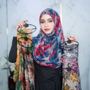 ผ้าพันยาว วิสคอสลายใบไม้สี ฮิญาบคลุมผม จัดทรงง่ายน้ำหนักเบา ใส่ออกงานเก๋ๆ HL37วาริสมุสลิม