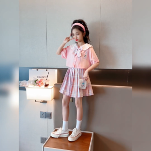 WANDER ชุดไทยเด็กชุดกระโปรงเด็กผู้หญิง  รูปแบบการ์ตูนที่ทันสมัย สาวฤดูร้อนบางผ้าฝ้ายแฟชั่นวิทยาลัยลม jk ชุดยูนิฟอร์มชุดเจ้าหญิงกระโปรงจีบ