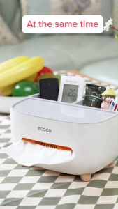 Ecoco Tissue Box Holder for Livingroom Dining Table Bedroom Desktop Organizer for Tissues Remote Controller Mobile Phone
