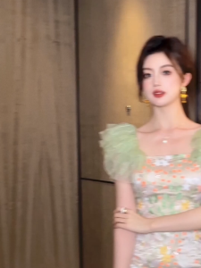 ZYHT EraVogue Váy nữ Váy xanh lá cây Váy lưới Váy hoa Váy công sở Váy Hiso Váy cổ điển Váy công sở Váy dự tiệc Váy dạ hội 40504