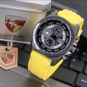 Jam Tangan Pria Leopard 8830MC Tali Rubber/Karet Tanggal Chronograph Aktif Bulat Analog Original