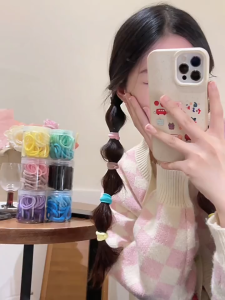 MallMainan-C1109 Set Ikat Rambut Wanita Dewasa Anak Isi 50pcs Free Box Bahan Karet Elastis /Kunciran