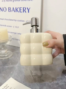 Shampoo and Conditioner Bottle Dispenser Lotion Body wash Dispenser for Bathroom Shower Creative Ceramic Lotion Bottle Disinfectant Container Household Striped Hand Soap Shampoo Bottle Outdoor Portable Soap Dispenser