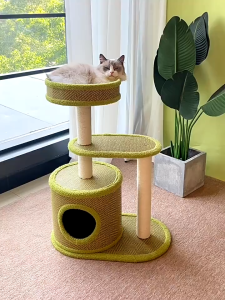 【Junjun】คอนโดแมว คอนโดแมวไม้ เสื่อหวายสี่ฤดู เสาลับเล็บ กระดานลับเล็บแมวชิ้นเดียว แท่นกระโด สูง122CM