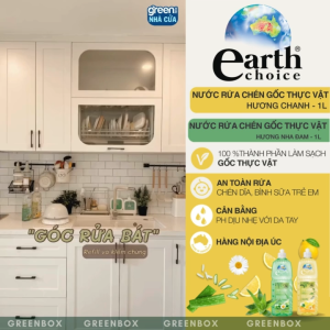 Nước rửa chén gốc thực vật Earth Choice khử sạch mùi tanh dầu mỡ không khô da chiết xuất chanh (1L/Chai)