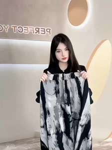 Long Dress Lapel Slit Top New Ink Print Skirt New Fashion M647