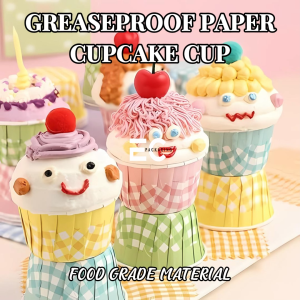 EC 100Pcs Grid Grease Proof Paper Cupcake Cup Liner Premium Quality Oven Safe Baking Supplies