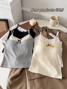 LNR Shop Tanktop Import Atasan Dengan Cup Bra Full Jahit Anti Geser Lengan Tali Spagheti dengan Renda atau Brukat dan Pita Bahan Cotton Knit Halus Lembut Adem Wanita Remaja Dewasa untuk Olahraga Lari Yoga Dirumah BH Dalaman Sport Bra Kasual