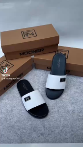 Dép quai da ngang đế bằng cao cấp dép MOONER 2 màu mã [ M 45 ]