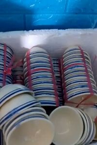 30 Chén Sành Nhỏ vẽ 2 Chỉ Xanh làm bánh bò chén chấm