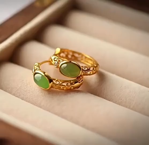 18K Saudi Gold Pawnable Natural Hotan Jade Jade Ring with Adjustable Opening