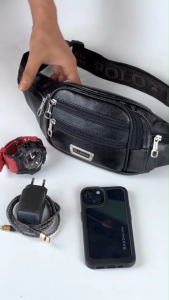Waistbag Renno PU Leather Polo Amstar Slingbag 7 Ruang Tas Selempang Pinggang Kulit Pria