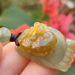 Nicely Crafted Yellow Premium Quality Leg with Ruyi and Spider Natural Type A Jadeite Pendant Symbolism Contentment wealth and happiness wealth and good fortune with certificate weigh 10.70 grams 25.80 * 16.6 * 14.5 mm suitable daily wear (pendant73)