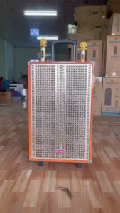 loa kéo karaoke di động  ontekco  kèm 2 mic gold  không dây cao cấp - vỏ gỗ  mặt lưới kim loại