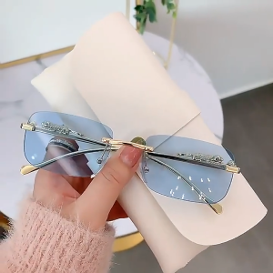 Kacamata Wanita Hitam Tanpa Bingkai Bentuk Kotak Gaya Retro Wanita