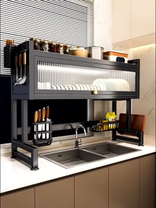 OOKAS ชั้นวางจาน ชั้นวางจานสแตนเลส ที่วางจาน 65/75/85/95/105 ซม. คร่อมอ่างล้างจาน ชั้นวางคร่อมอ่างล้างจาน ชั้นคว่ำจานกล่องเก็บจานในครัว กันฝุ่นและแมลง