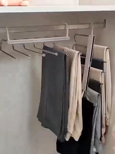 Ecoco Pants Hanger Non-slip Stainless Steel Foldable Pants Organizer Trousers Rack Space Saving burliness