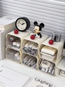 Desktop Storage Box Cream Style ins Drawer Type Transparent Large-Capacity Pen Holder Office Desk Organizer Box
