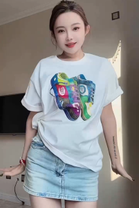 JRUEKY New Fun Print Short Sleeve T-Shirt Mens and Womens Casual Loose Cotton Oversized Shirt Couple Top