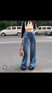 กางเกงยีนส์ ผู้หญิง ทรงขากระบอก แต่ง เฟด กลางใส่เก็บทรงสวย กระเป๋าหน้าหลัง